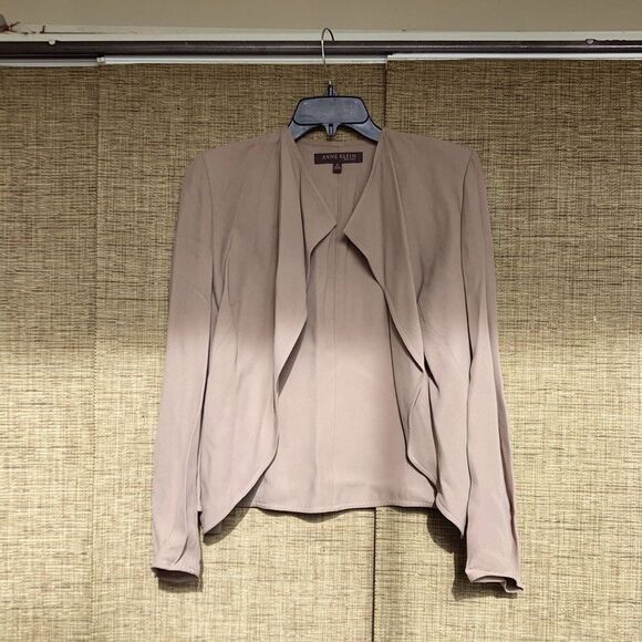 Anne Klein lined fitted fly away jacked color tan - Picture 1 of 5